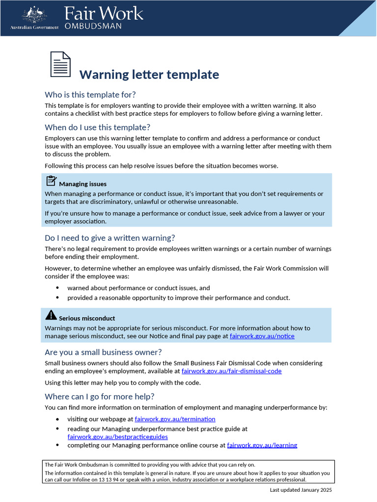 Employee Warning Letter Template | PDF | Employment | Business