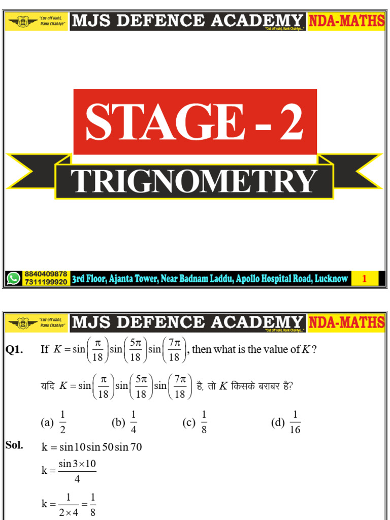 Trigonometry Problem Set and Solutions | PDF | Algebra | Trigonometric ...