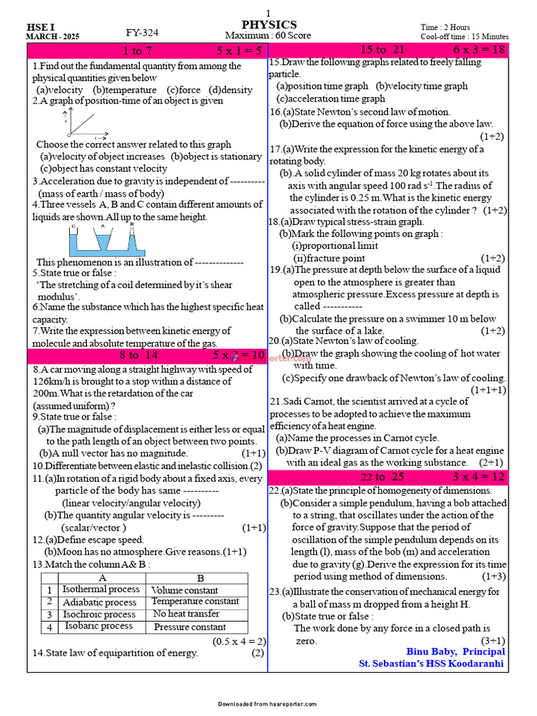 Physics Exam Paper March 2025 | PDF | Velocity | Force