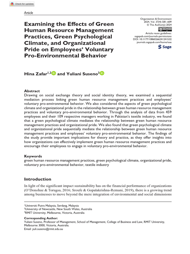 Examining The Effects of Green Human Resource Management | PDF ...