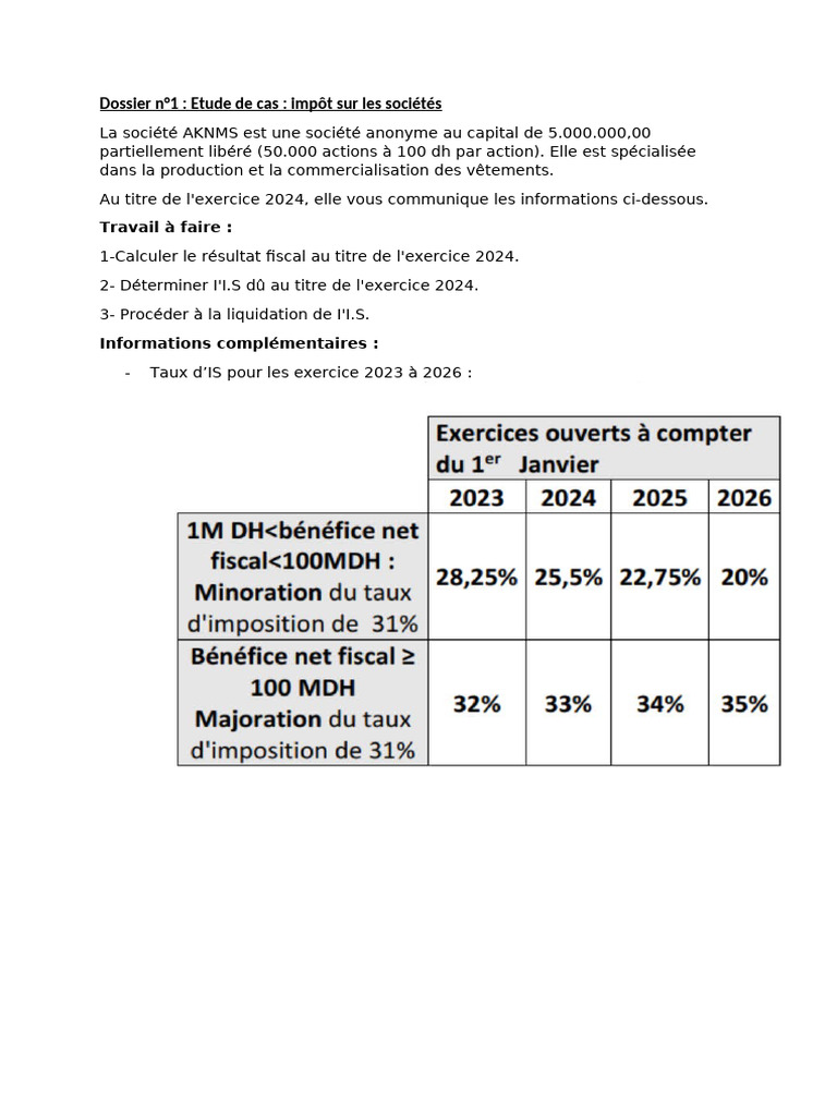 Calcul de l'impôt sur les sociétés 2024 | PDF | Impôts | Économie