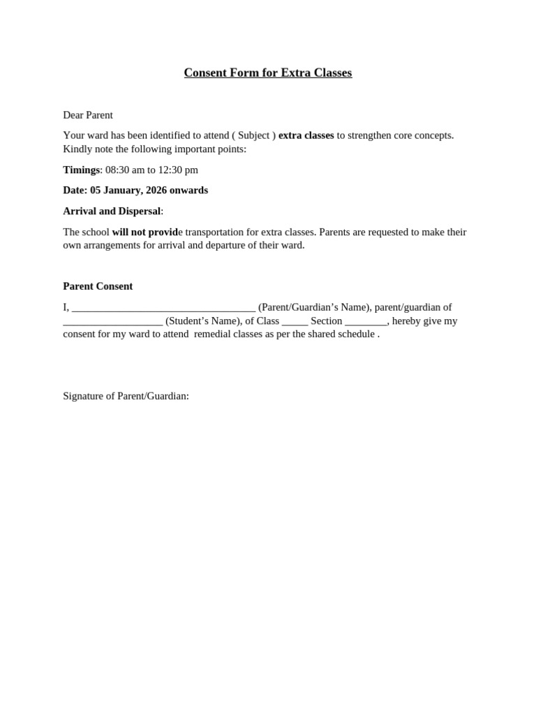 Extra Classes Consent Form | PDF