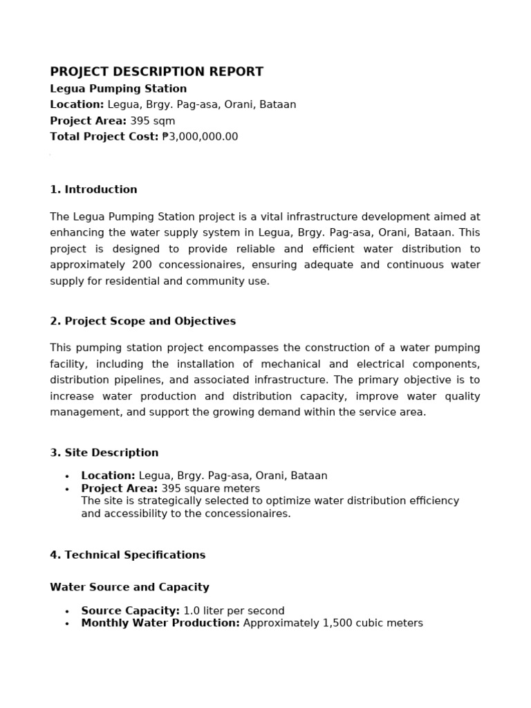 Legua Pumping Station Project Overview | PDF | Water | Pumping Station