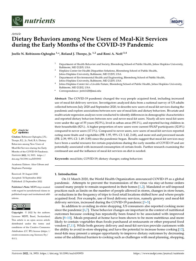 Meal-Kit Service Impact on Diet During COVID | PDF
