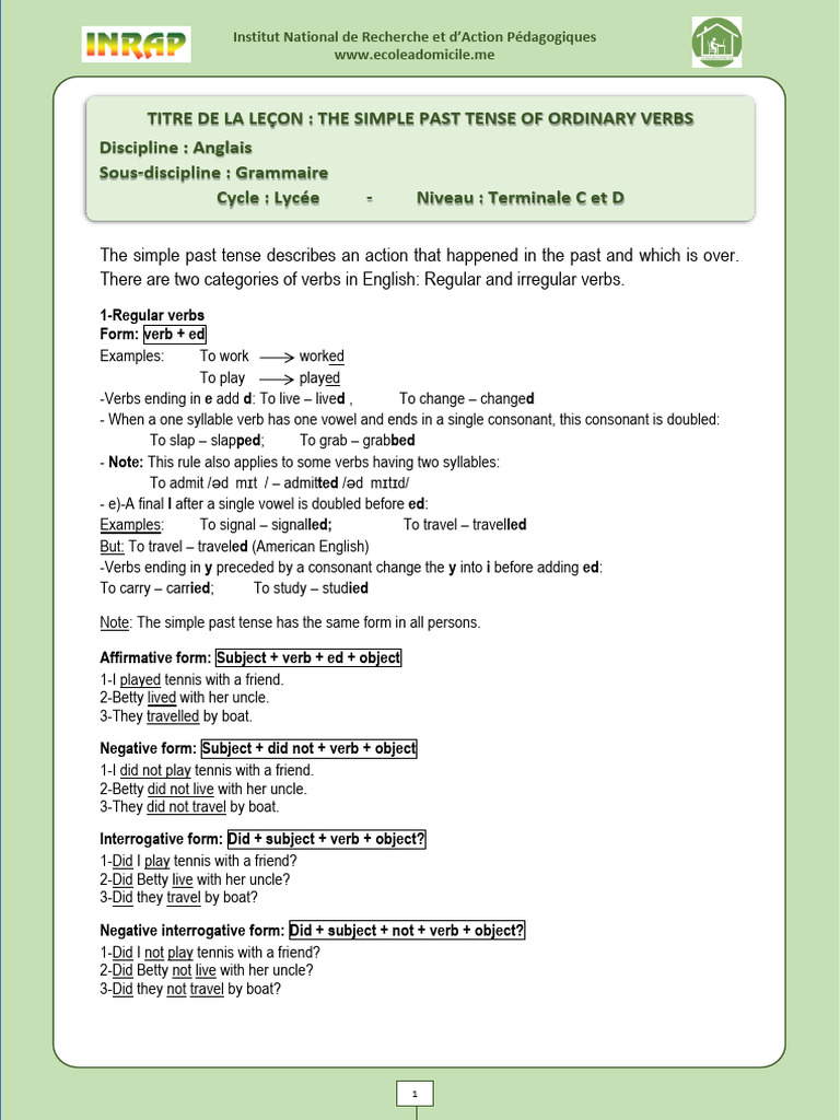 Simple Past Tense: Rules & Exercises | PDF | Verb | Grammatical Tense