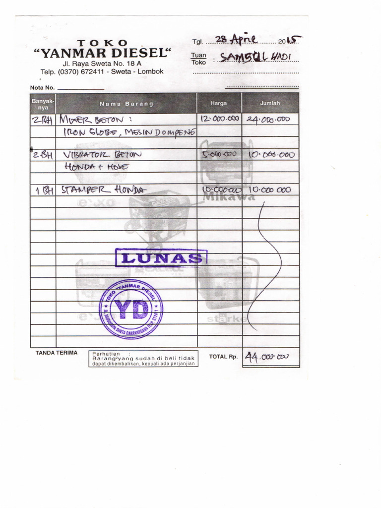 NOTA ALAT | PDF