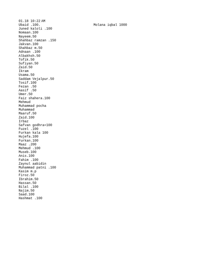 List of Names with Associated Values | PDF
