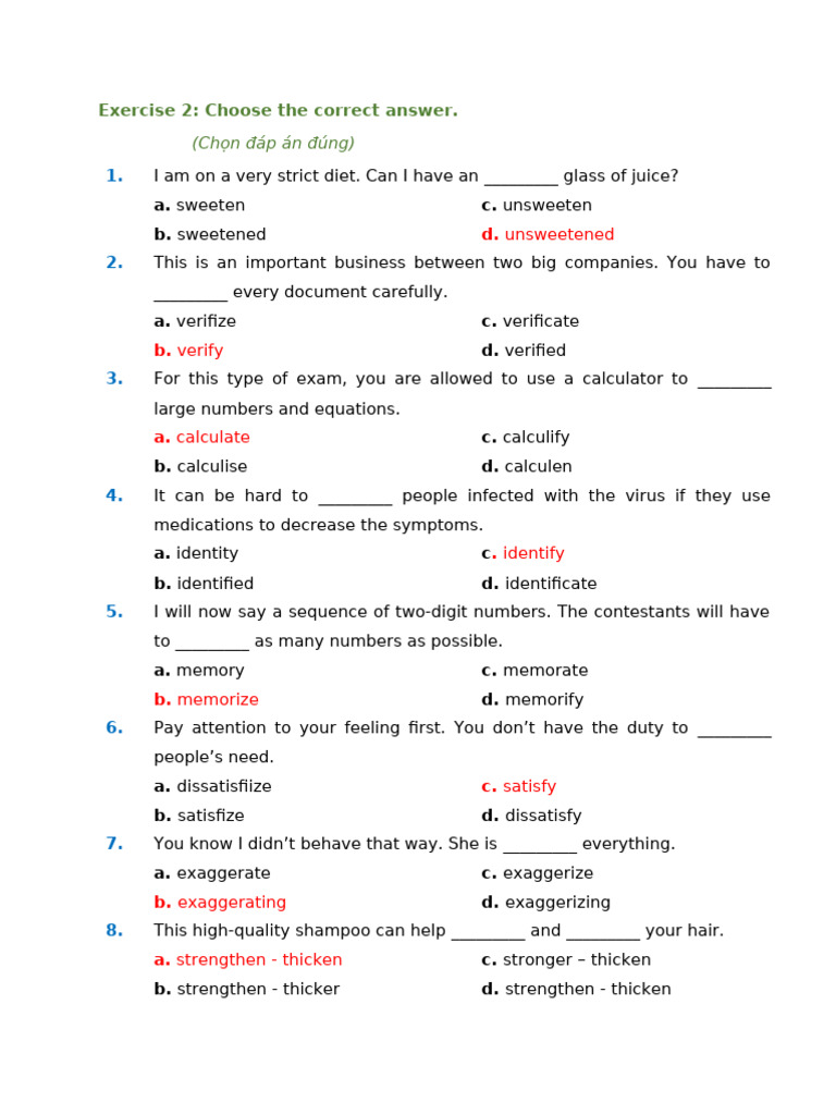 English Grammar Exercise Answers | PDF