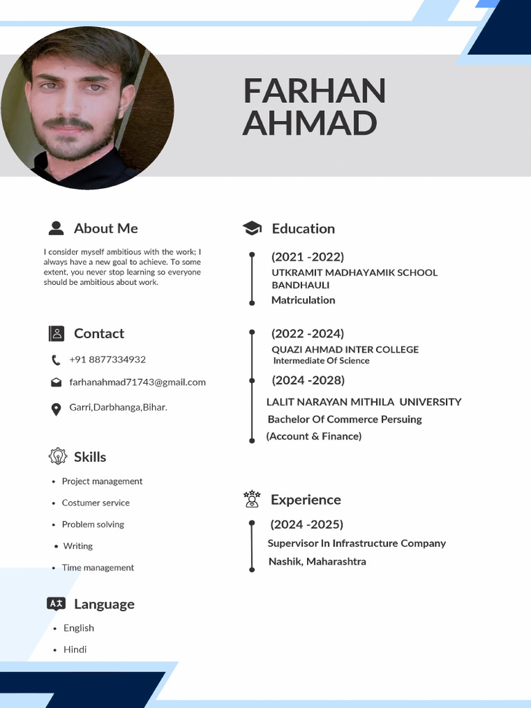 Modern Minimalist Professional CV Resume | PDF