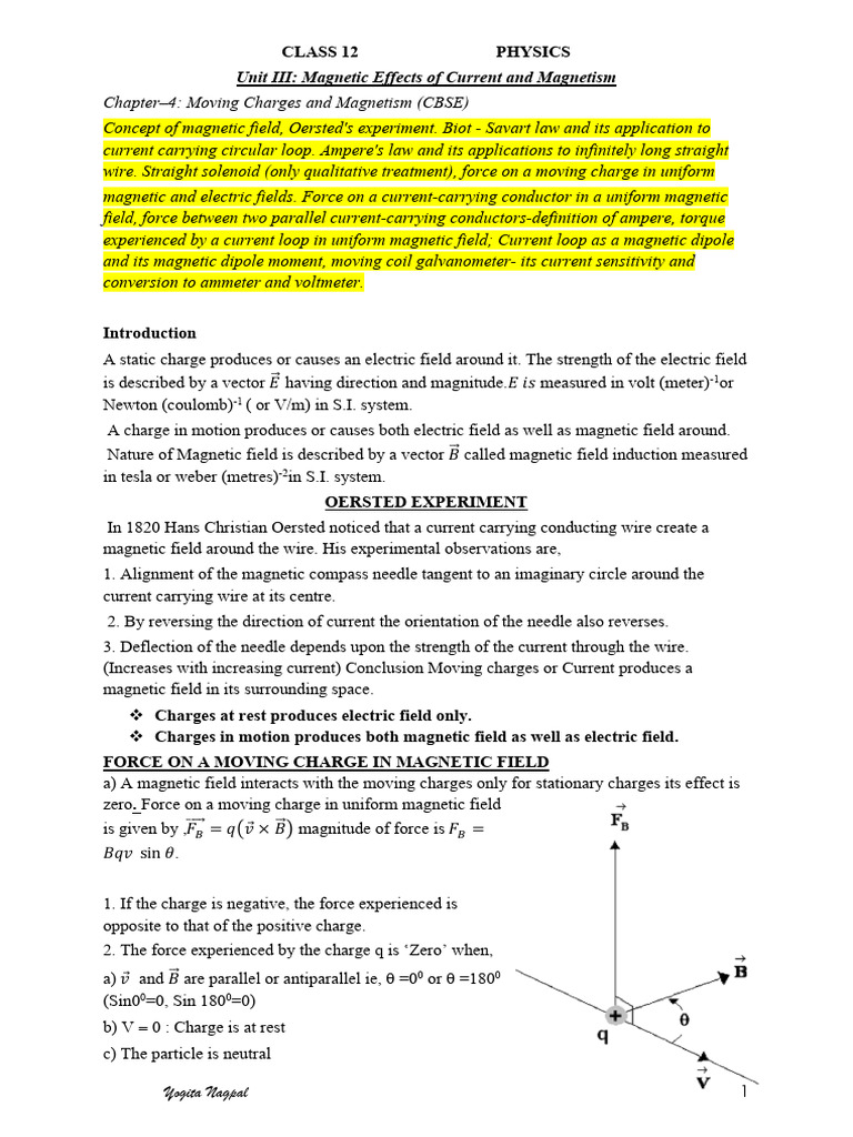 Magnetic Effects of Current in Physics | PDF | Magnetic Field | Force