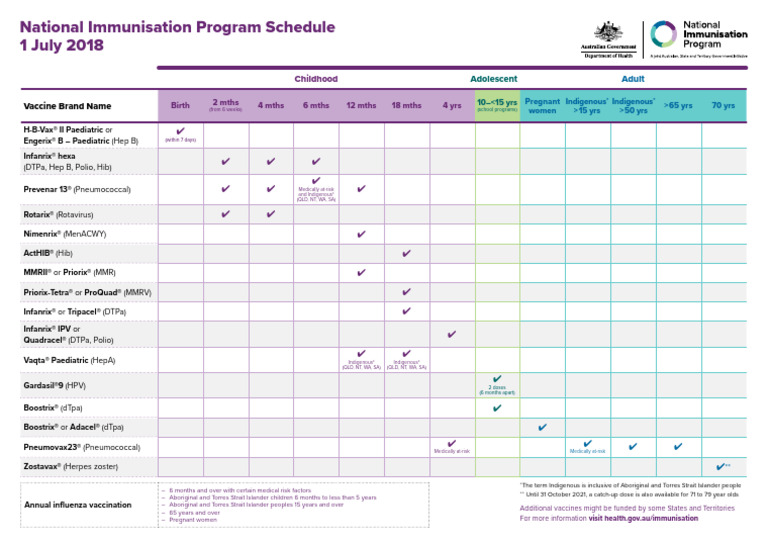 National Immunisation Program Schedule 2018 | PDF | Immunology ...