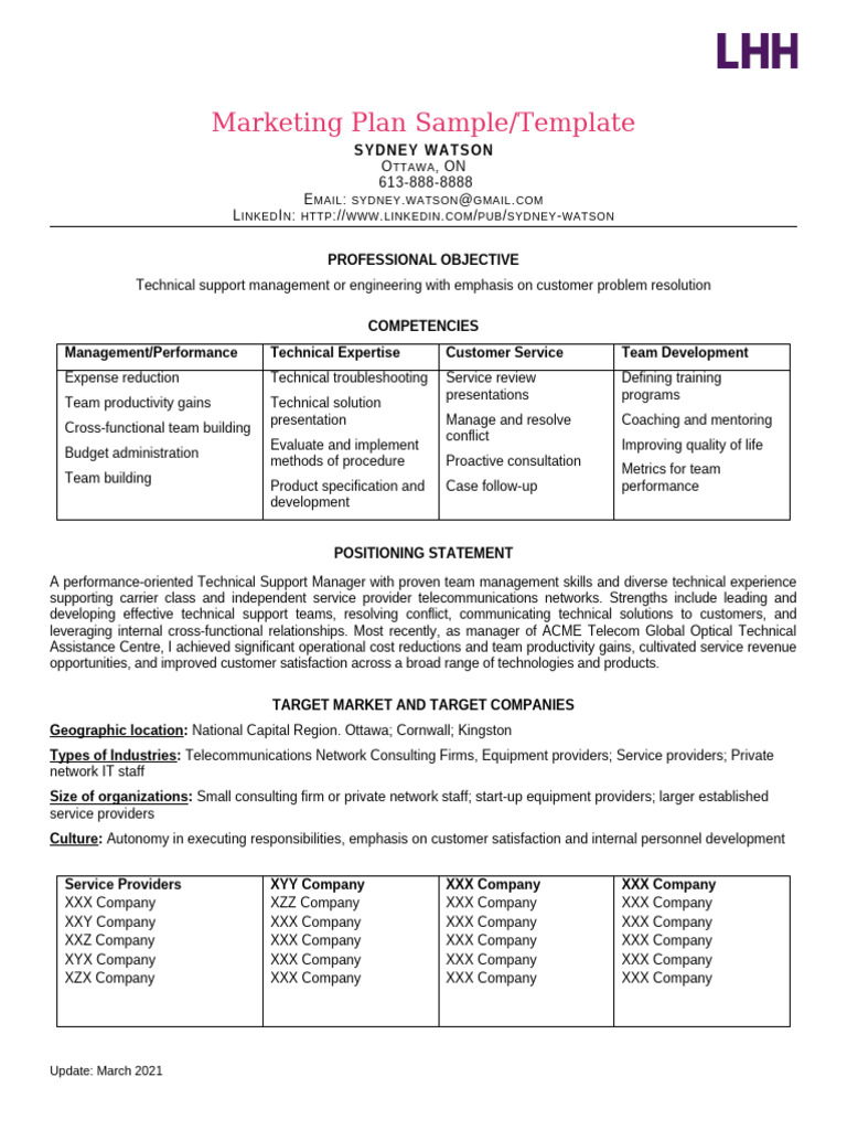 Marketing Plan Sample and Template - Canada - Mar 2021 | PDF | Business ...