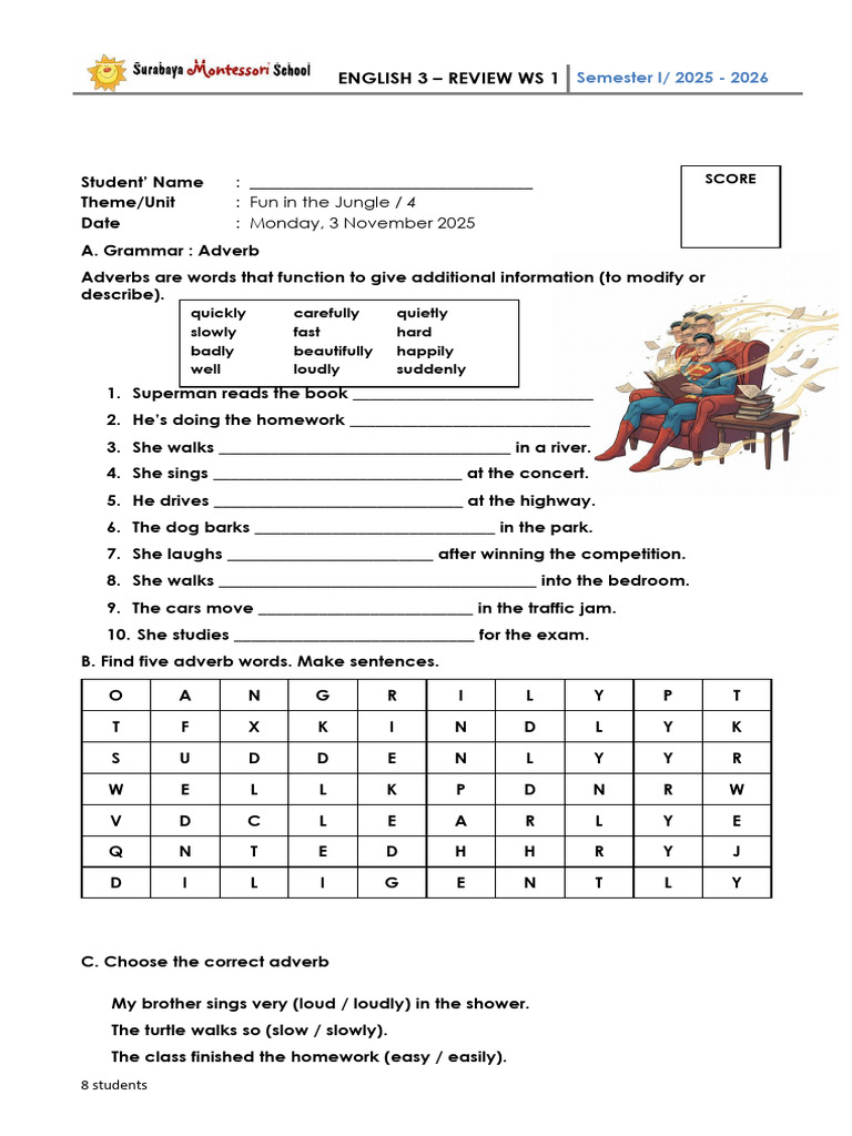 Adverb Practice Worksheet for English 3 | PDF | Adverb | Linguistics
