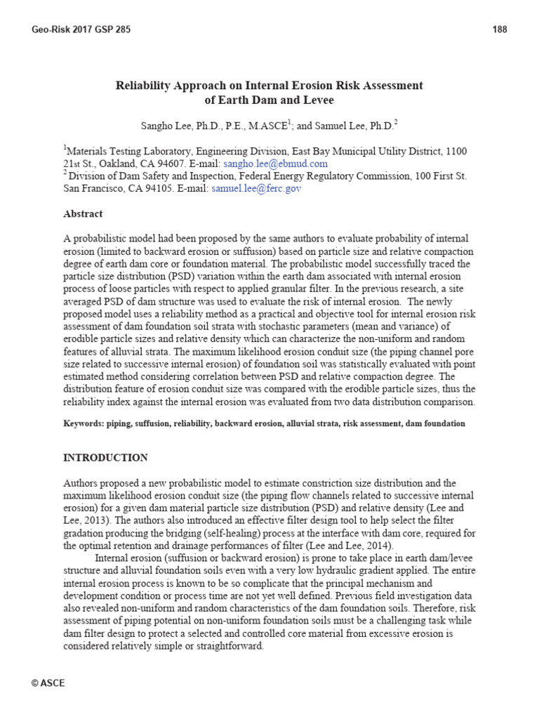 Internal Erosion Risk Assessment for Dams | PDF | Erosion | Reliability ...