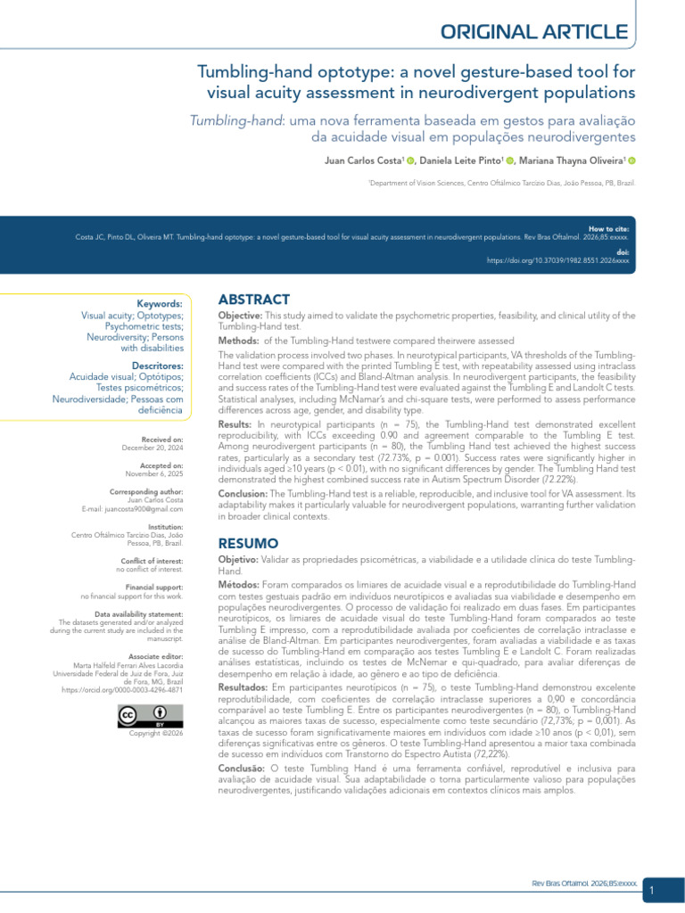 Tumbling-Hand Test for Visual Acuity Assessment | PDF | Visual Acuity ...