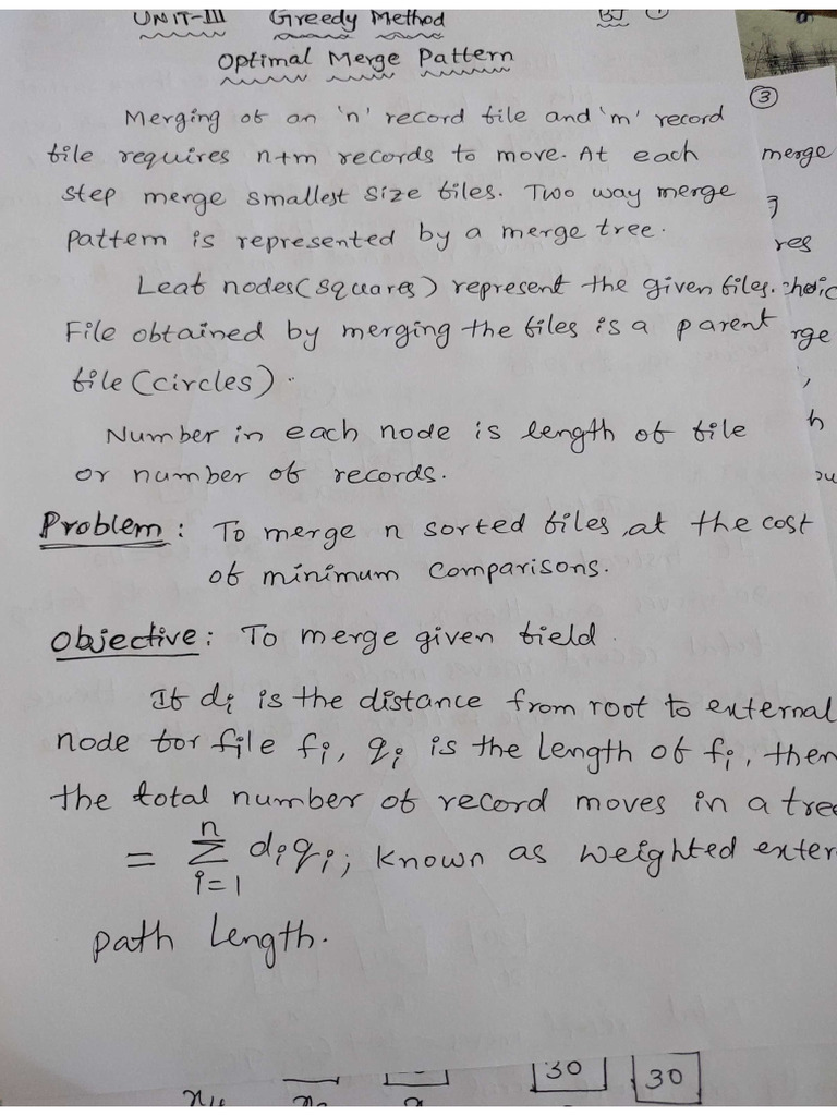 DAA Unit-3 Optimal Merge Patterns | PDF