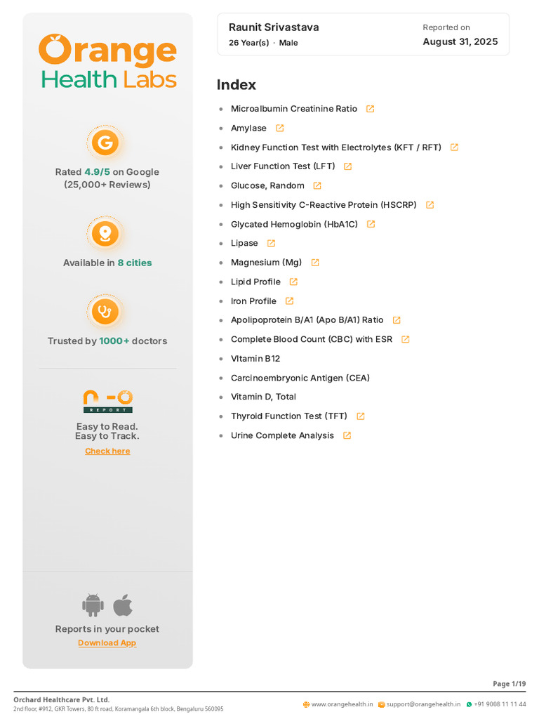 Comprehensive Health Report Summary | PDF | C Reactive Protein ...