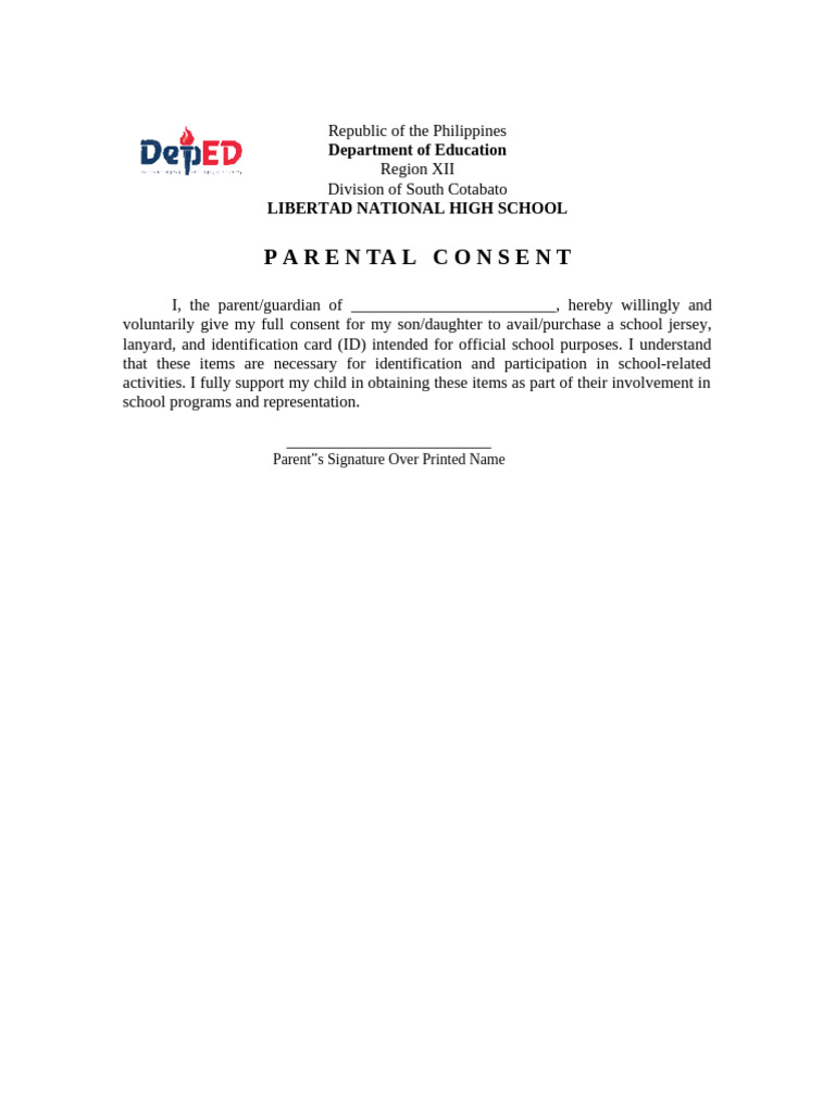 Parental Consent for School Items | PDF