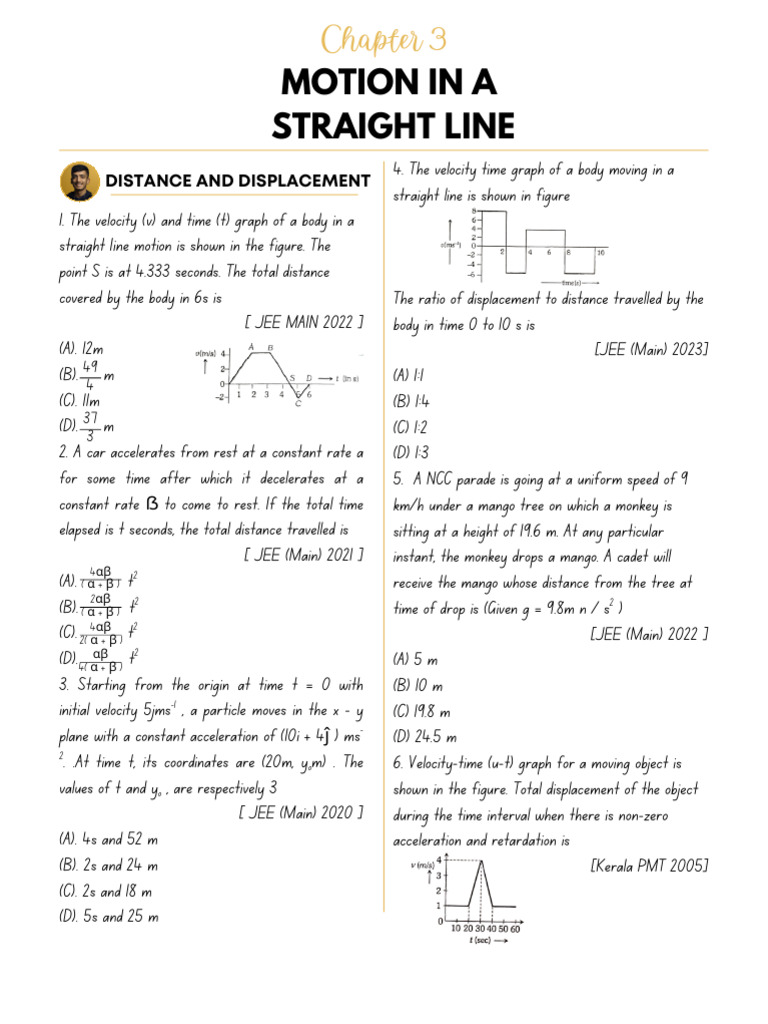 Motion in a Straight Line: JEE Questions | PDF | Acceleration | Speed