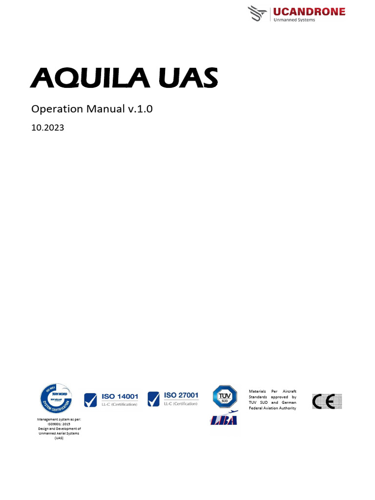 AQUILA UAS Operation Manual v1.0 | PDF | Battery Charger | Unmanned ...