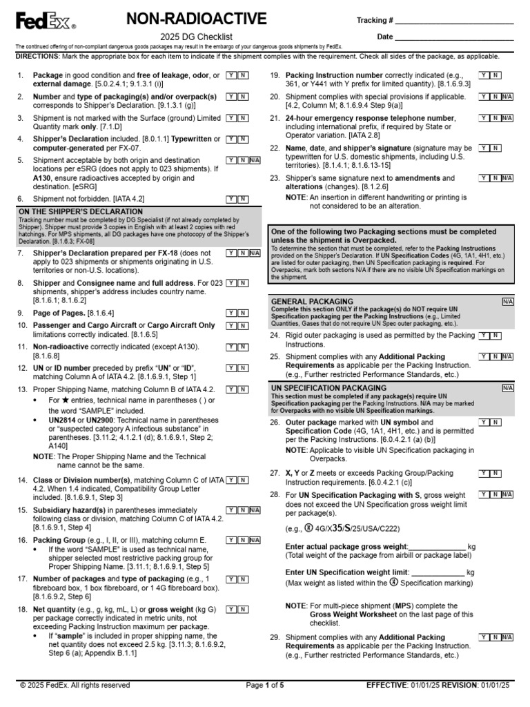 2025 Non-Radioactive DG Shipping Checklist | PDF | Cargo | Dangerous Goods