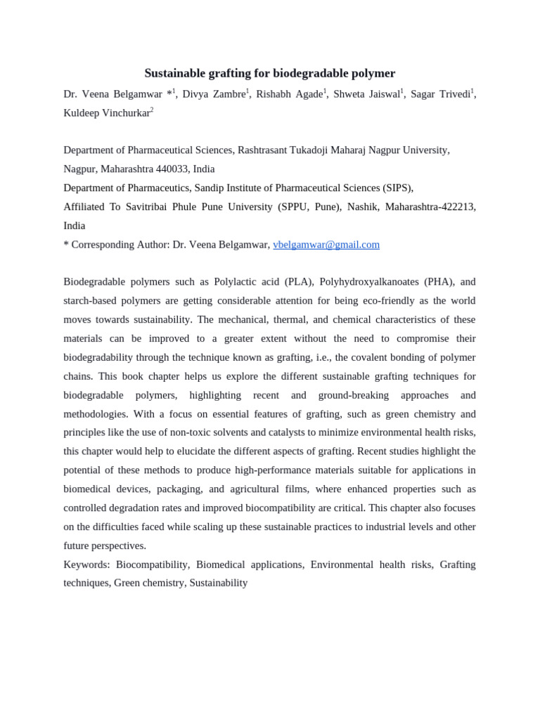 Sustainable Grafting of Biodegradable Polymers | PDF | Biodegradation ...