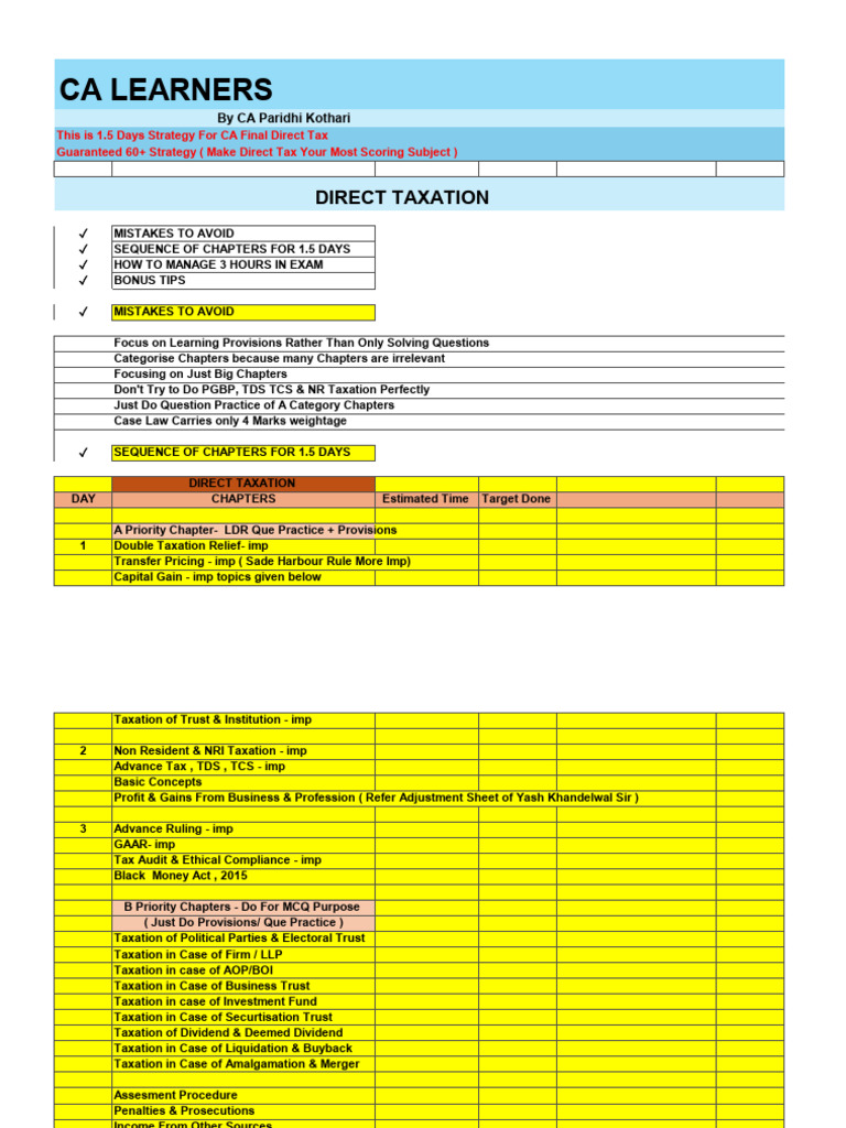 Direct Tax Exam Strategy for CA Final | PDF | Taxes | Tax Deduction