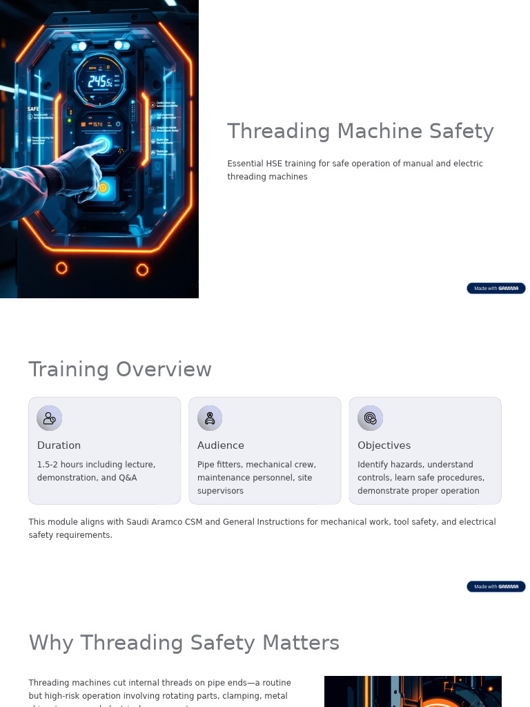 Threading Machine Safety Training Guide | PDF | Personal Protective ...