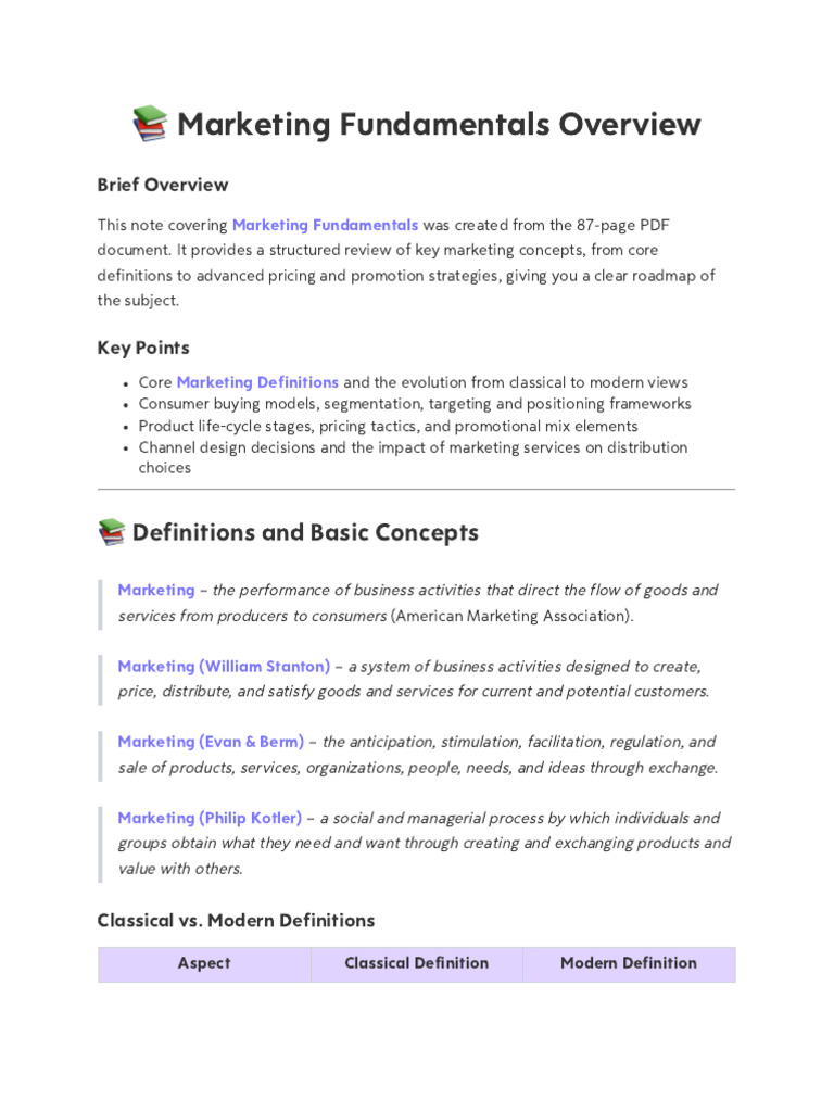 Marketing Fundamentals Overview Guide | PDF | Marketing | Consumer ...