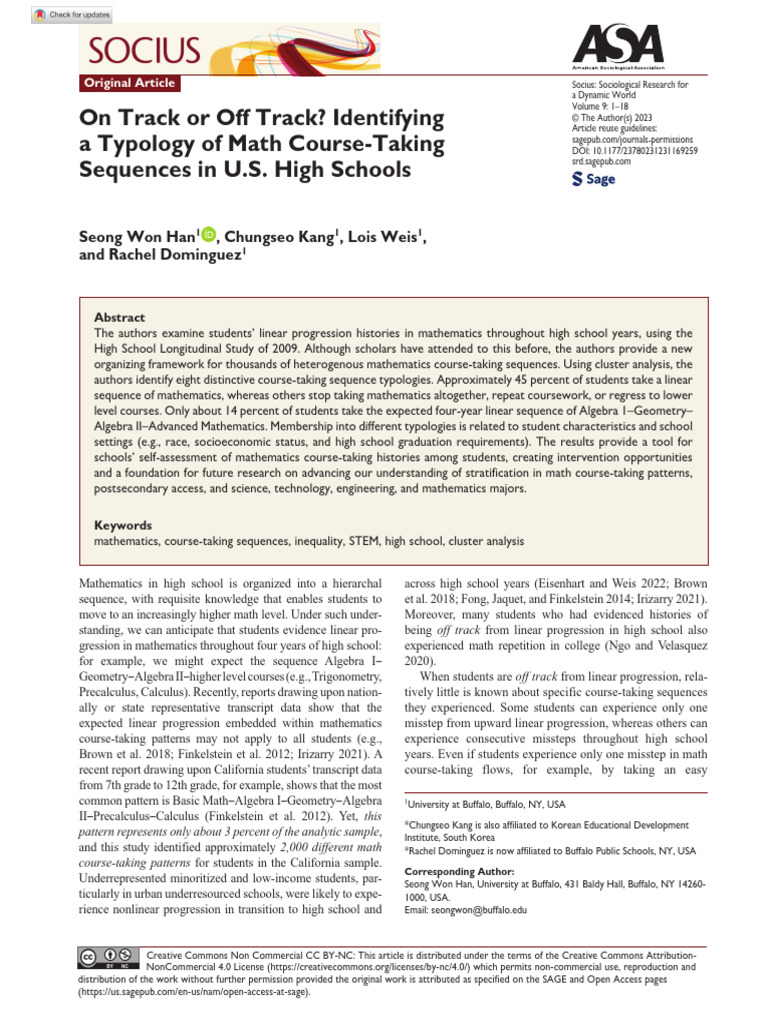 Han Et Al 2023 on Track or Off Track Identifying a Typology of Math ...