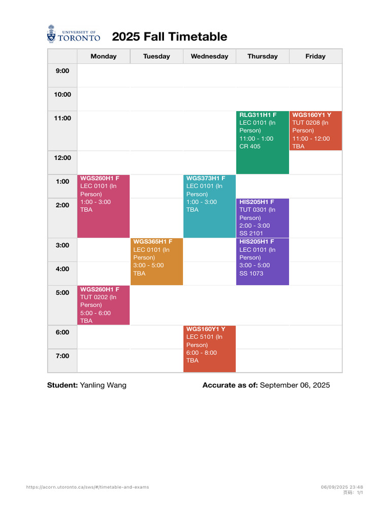 2025 Fall Course Timetable Overview | PDF