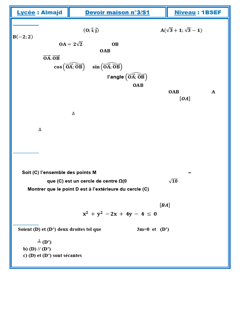 Devoir de mathématiques S1 - Triangle et droites | PDF