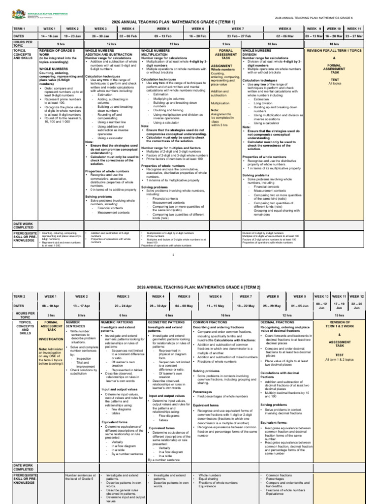 2026 Grade 6 Math Teaching Plan | PDF | Shape | Rectangle