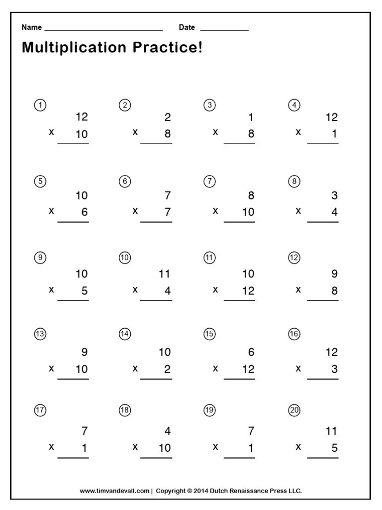 Simple Multiplication Worksheet 3 | PDF