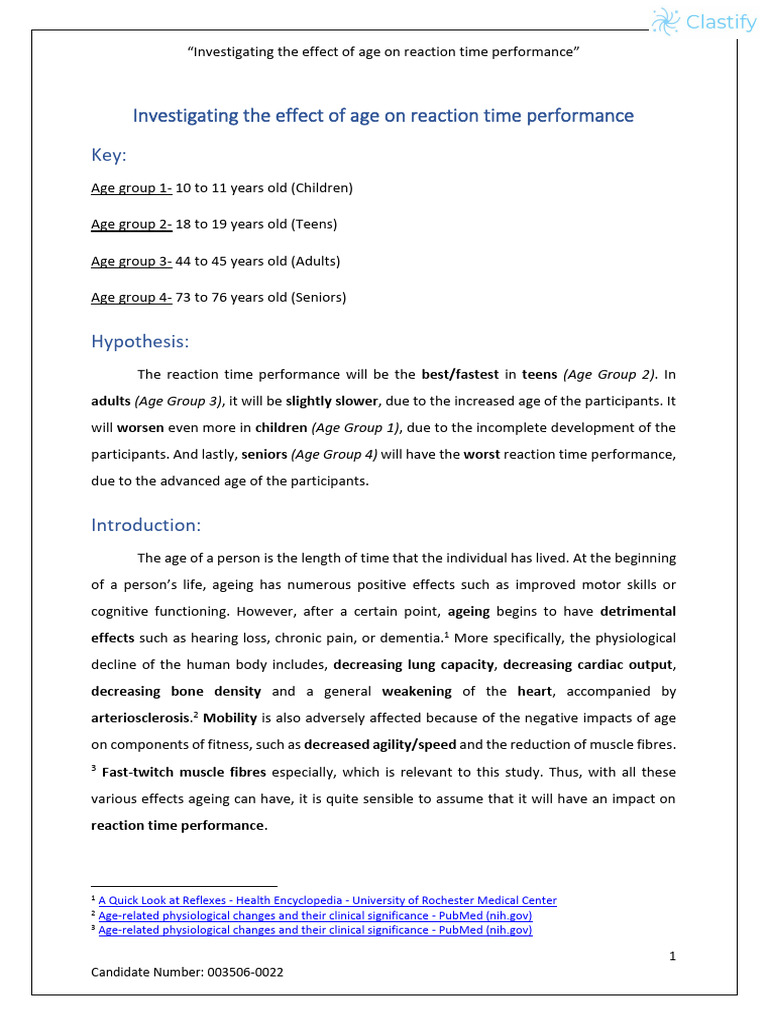 Age Impact on Reaction Time Performance | PDF