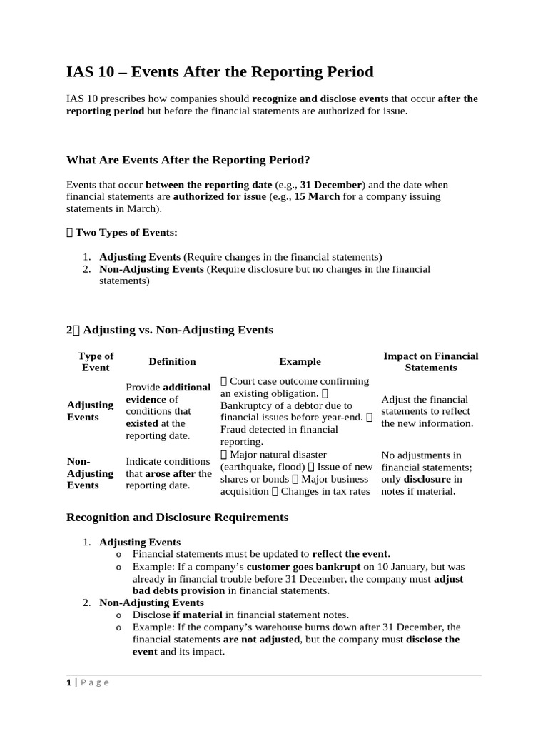 IAS 10: Events After Reporting Period | PDF | Bankruptcy | Financial ...