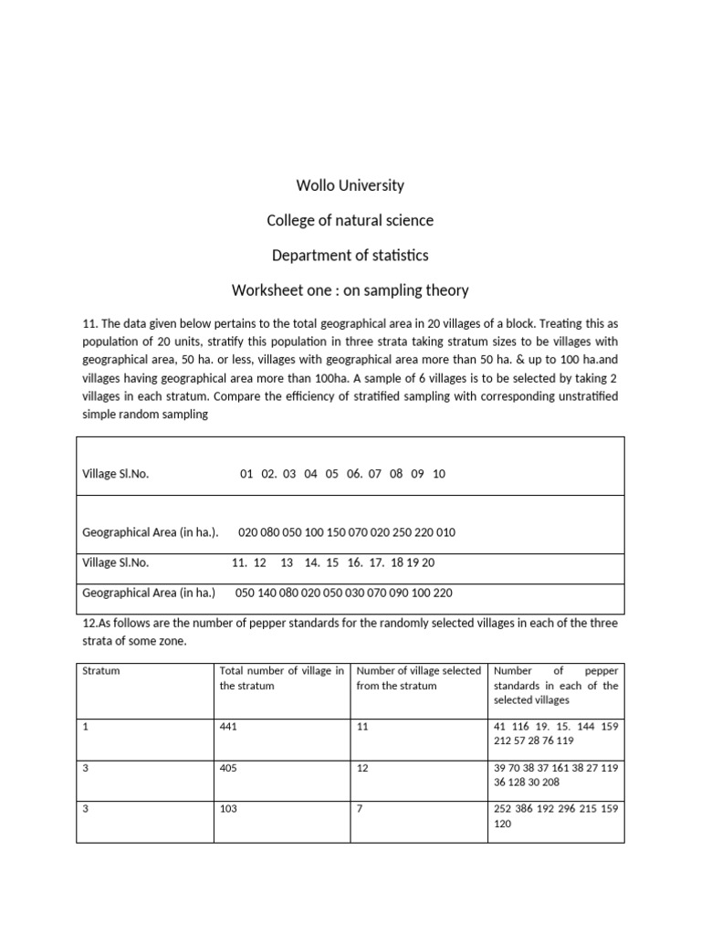 Sampling Workshop 111111 | PDF | Sampling (Statistics) | Stratified ...