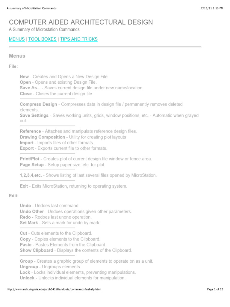 MicroStation Commands Overview Guide | PDF | Area | Ellipse