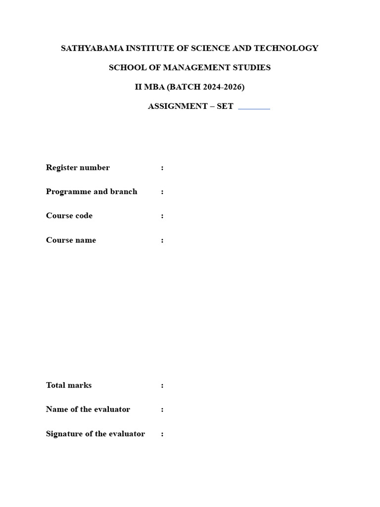 MBA Assignment Set for Batch 2024-2026 | PDF