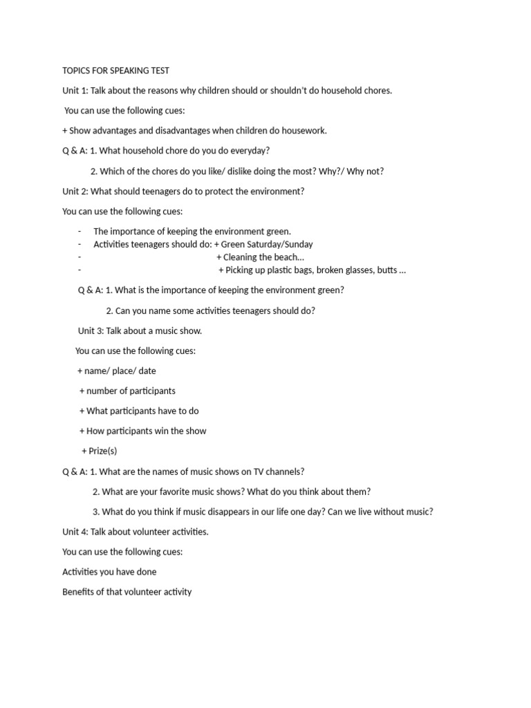 Speaking Test Topic Ideas | PDF