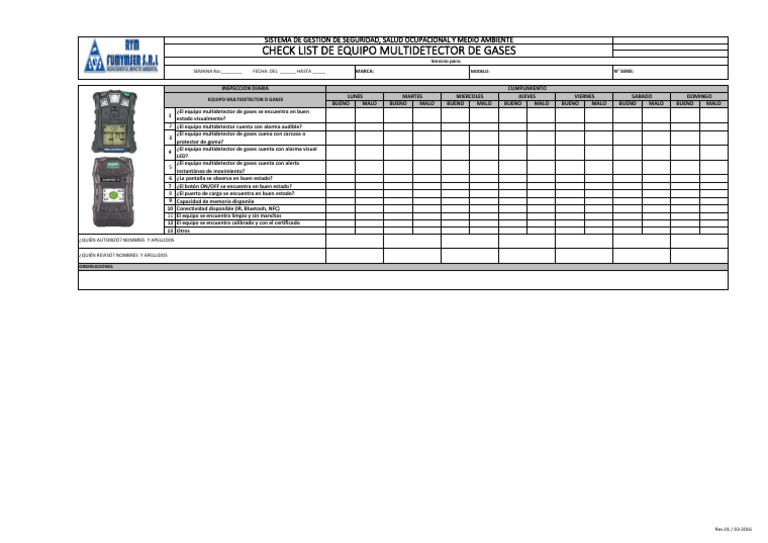 Checklist de Inspección de Multidetector de Gases | PDF