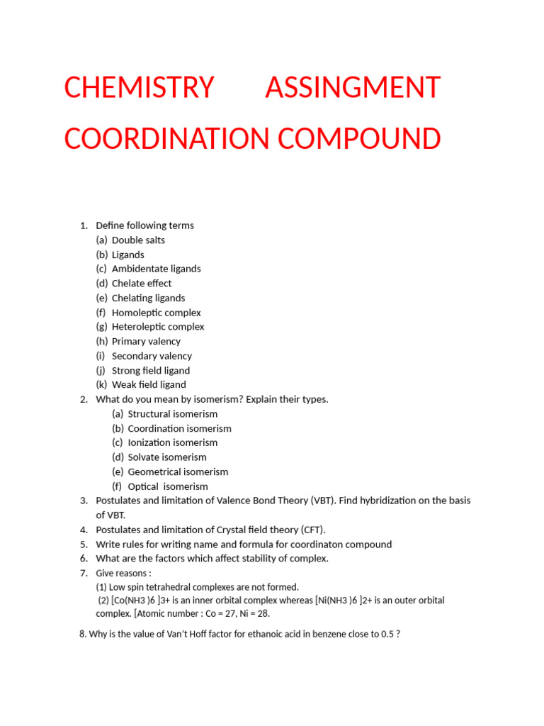 Coordination Compounds: Key Concepts & Theories | PDF