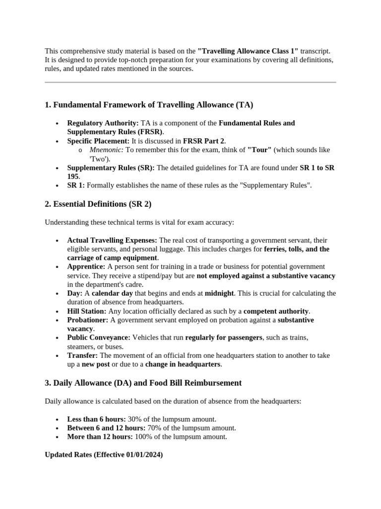 Comprehensive Guide to Travelling Allowance | PDF | Disability | Fuel ...