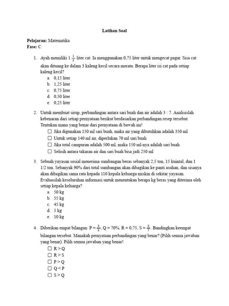 Latihan Soal Matematika Fase C | PDF