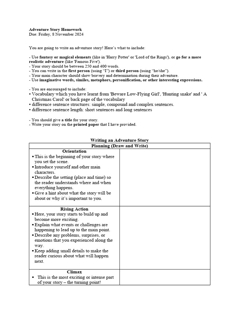 Adventure Story Writing Guide | PDF