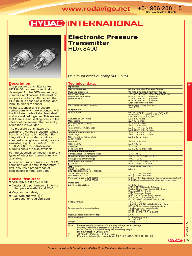 HDA 8400 Electronic Pressure Transmitter | PDF | Amplifier | Electrical ...