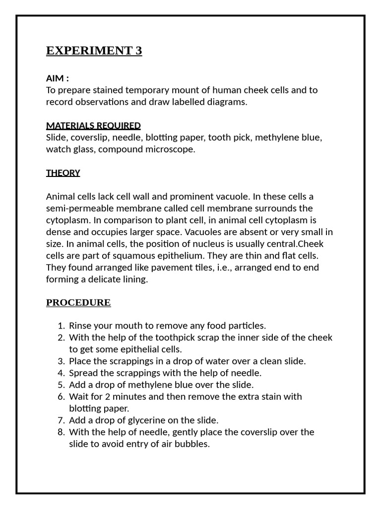 Staining Human Cheek Cells Experiment | PDF