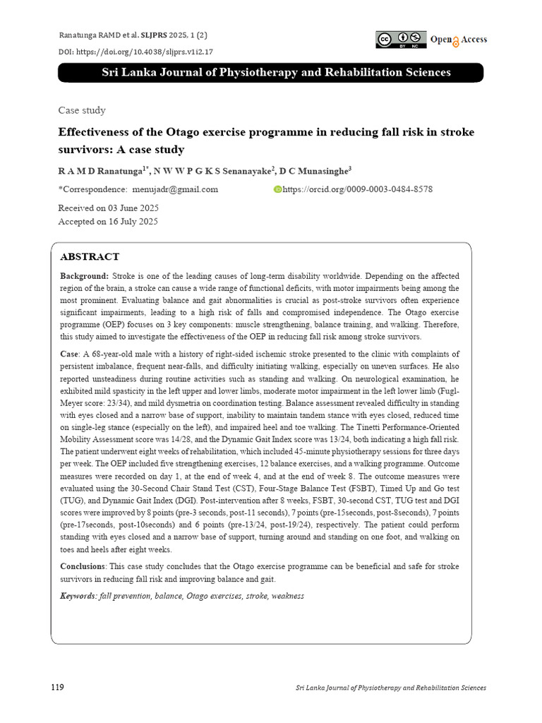 Otago Exercise Program Reduces Fall Risk in Stroke Survivors | PDF ...