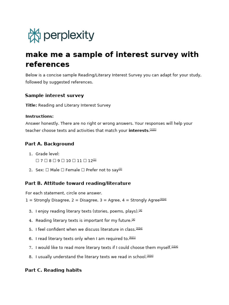 make me a sample of interest survey with reference | PDF | Romance ...