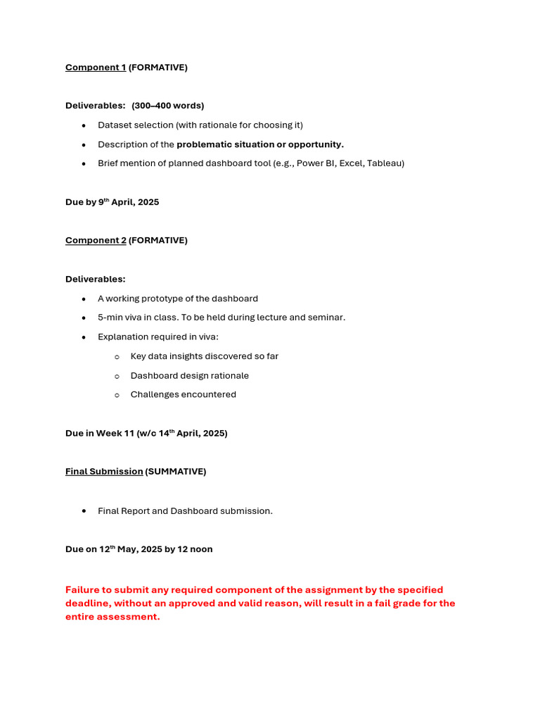 Dashboard Project Guidelines and Deadlines | PDF